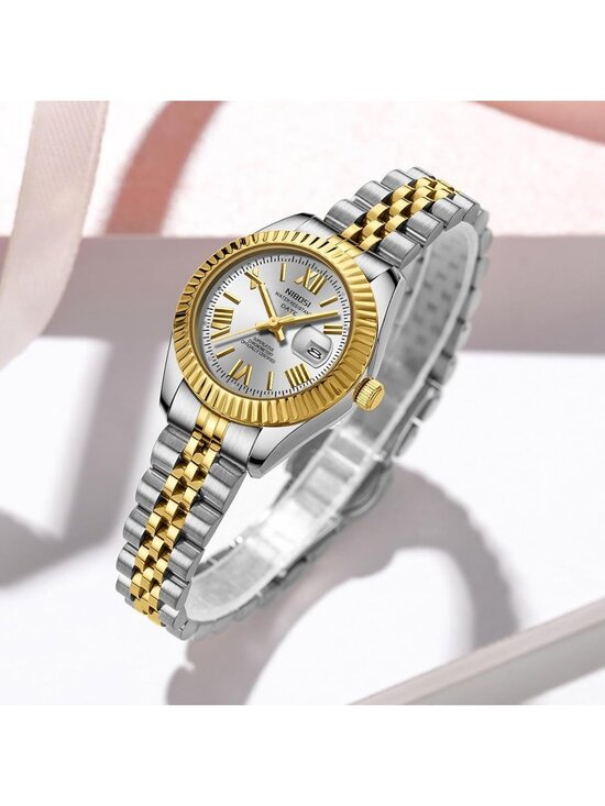 Nibosi Women\'s Gold Silver Analog Quartz Stainless Steel Waterproof Luxury Watch